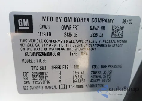 2021 Chevrolet Trailblazer Fwd Lt из США, поврежденный, VIN KL79MPS26MB069978